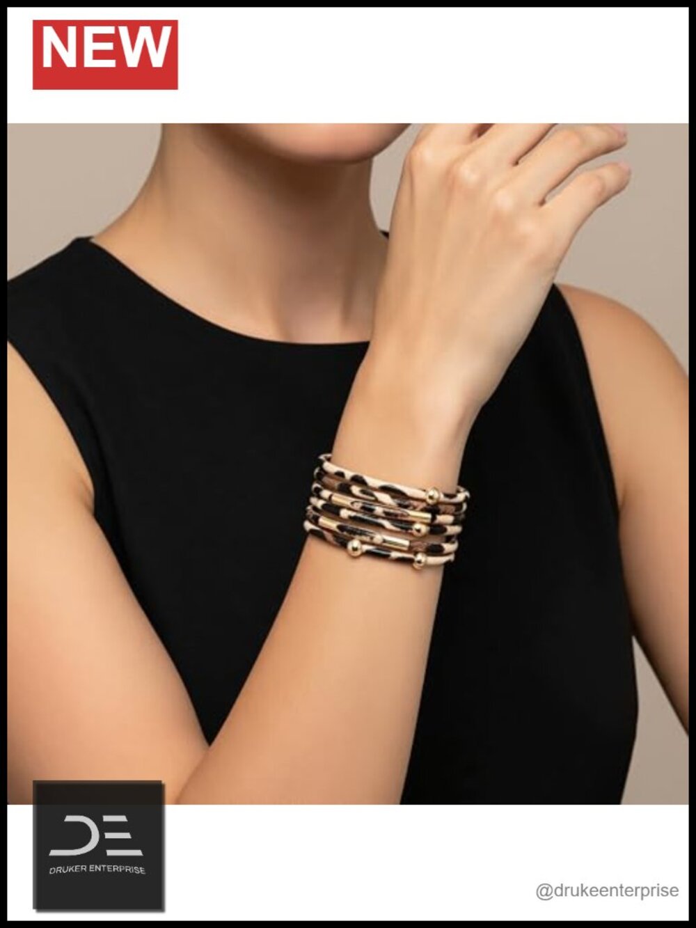Bohemian Leather Wrap Bracelet with Leopard Straps and Gold Accents